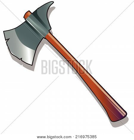 Steel axe isolated on a white background. The weapons and armor of the Viking or medieval knight. Vector cartoon close-up illustration.