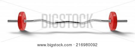 Sport and fitness - Red barbell closeup EZ curl bars isolated on a white background. A close up of cocking a black handgun. The bullet can be seen inside the gun. It is isolated the worker of paths is present.