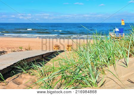 Footpath in the sand dune at the Baltic Sea in Palanga resort Lithuania