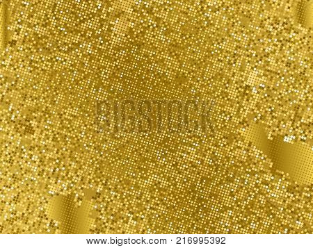 Gold Sequins Texture. Abstract Halftone Background. Vector Golden Pattern Of Round Elements