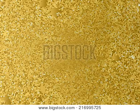 Gold Sequins Texture. Abstract Halftone Background. Vector Golden Pattern Of Round Elements