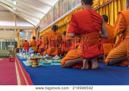 Thai Monk Pray For Religious Ceremony In Buddhist