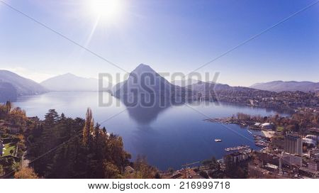 Landscape from terrace over Lugano skyline