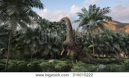 3d rendering of the grazing alamosaurus dinosaur