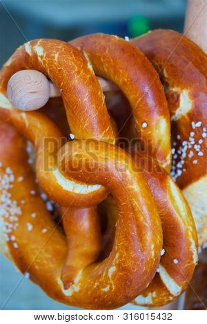 Pretzel Typical Food From Austria And Germany Closeup