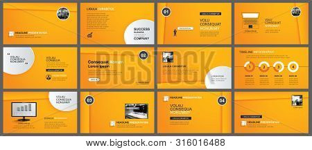 Presentation And Slide Layout Template. Design Orange Gradient In Paper Style Background. Use For Bu