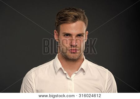 Perfect Style. Hair Grooming Tips. Business Man Well Groomed Guy Dark Background. Business People Ha