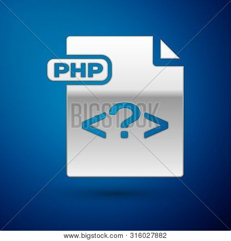 Silver Php File Document. Download Php Button Icon Isolated On Blue Background. Php File Symbol. Vec