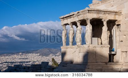 The Porch Of The Caryatids In The Erechtheion An Ancient Greek Temple On The North Side Of The Acrop