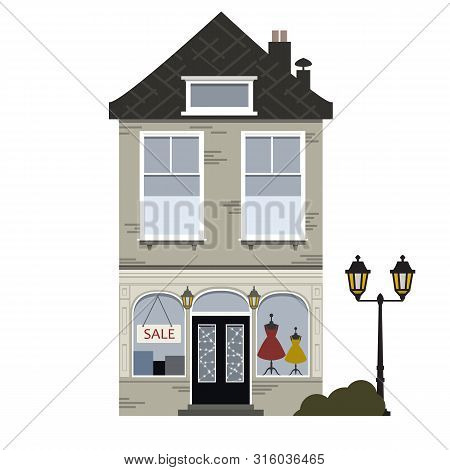 Retro House. Flat Vector With Low-rise House, Commercial Building In Retro Architecture Styles, With