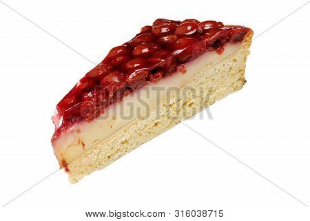 Tasty Slice Of A Cherres Pie On Gray Background