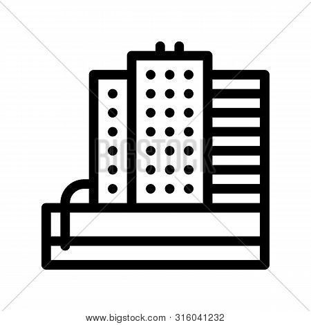 Water Treatment Industrial Building Vector Icon Sign Thin Line. High Rise House, Water Treatment Lin