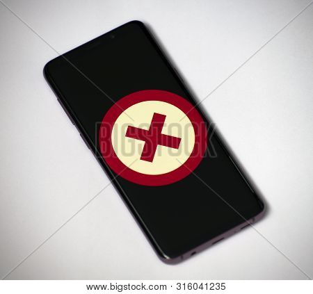 Prohibition Sign In Red Circle On The Smartphone Screen