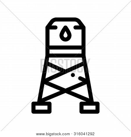 Water Cistern Tower Vector Sign Thin Line Icon. Health Clean Water In Reservoir, Treatment Linear Pi