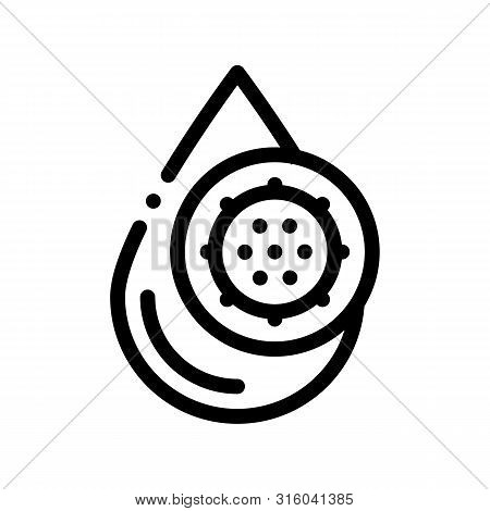 Liquid Drop With Germ Water Treatment Icon Sign Thin Line. Unhealthy Microbe, Water Treatment Linear