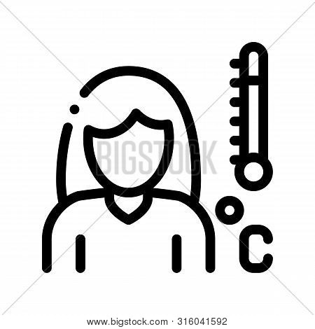 High Temprature Symptomp Of Pregnancy Icon Sign Thin Line. Character Woman Silhouette And Medical Th