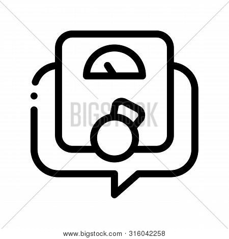 Weight Gane Symptomp Of Pregnancy Vector Sign Icon Thin Line. Floor Scales In Text Box Frame, Woman 