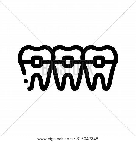 Dentist Stomatology Teeth Braces Sign Icon Thin Line. Teeth Braces Bracket, Orthodontic Appliance Li