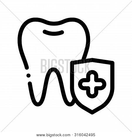 Dentist Stomatology Tooth Protection Vector Icon Sign Thin Line. Adamantine Substance Of Tooth Ename
