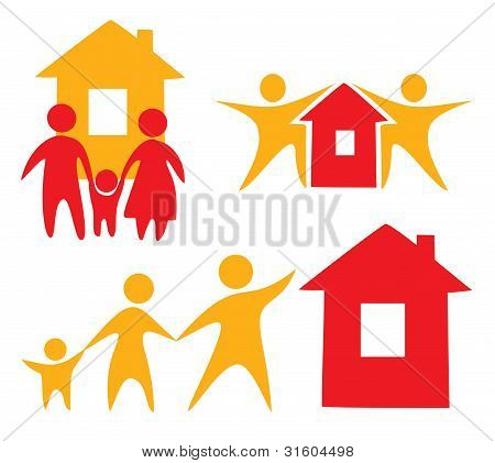 Turvallinen koti käsite kokoelma symbolit yksinkertaiset linjat