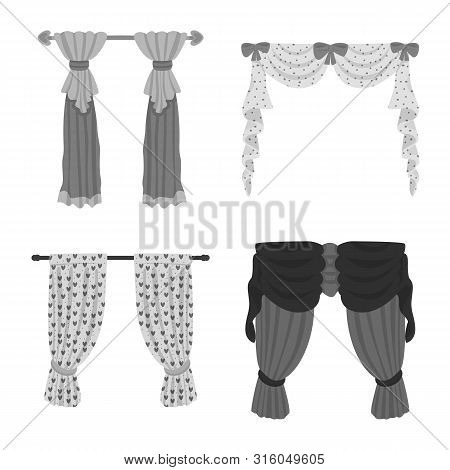 Vector Design Of Interior And Cornice Logo. Set Of Interior And Drapes Vector Icon For Stock.