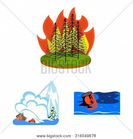Vector Illustration Of Cataclysm And Disaster Symbol. Set Of Cataclysm And Apocalypse Vector Icon Fo