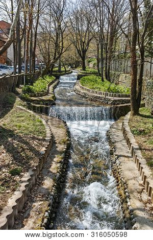 Petrich, Bulgaria - April 6, 2018: Crazy Mary River Passing Through Town Of Petrich, Blagoevgrad Reg