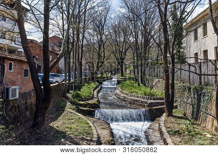 Petrich, Bulgaria - April 6, 2018: Crazy Mary River Passing Through Town Of Petrich, Blagoevgrad Reg