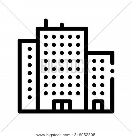 Tenement House Skyscraper Vector Thin Line Icon. Skyscraper Building Collective Housing Linear Picto