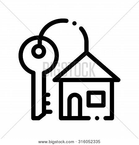 Key With Keyfob In Building Form Sign Icon Thin Line. Door Key And House Linear Pictogram. Mortgage 