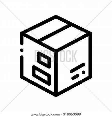 Transportation Carton Box Vector Thin Line Icon. Carton Box Equipment For Move On New Apartment Buil