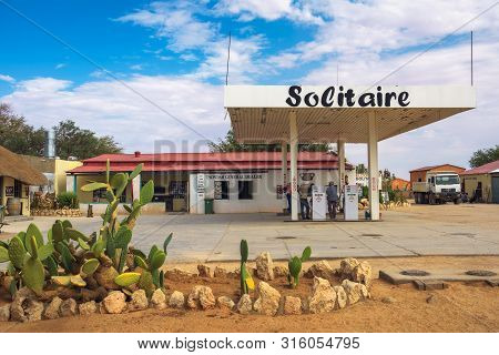 Solitaire, Namibia - March 29, 2019 : Solitaire Gas Station. Solitaire Is A Small Settlement In The 