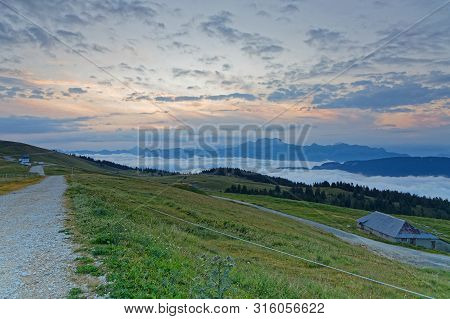 Sunrise At The Semnoz, Over The Sea Of Clouds, Bauges, French Alps
