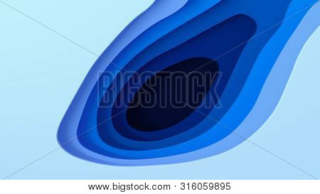 3d Landscape Paper Cut Style, Curved Shapes With Blue Gradients, Blank Space, Abstract Geometric Lin