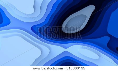 3d Landscape Paper Cut Style, Curved Shapes With Blue Gradients, Abstract Geometric Lines Pattern Ba