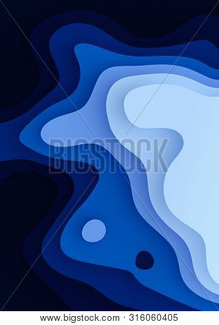 Vertical A4 Banner 3d Landscape Paper Cut Style, Curved Shapes With Blue Gradients, Abstract Geometr