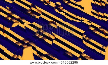 3d Landscape Paper Cut Style. Curved Shapes With Blue Yellow Black Stripes. Abstract Geometric Lines