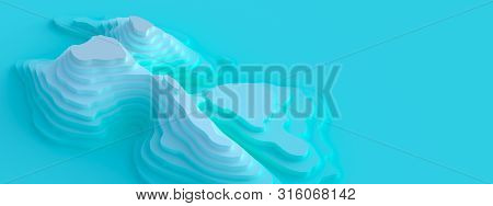 3d Landscape Paper Cut Style, Curved Shapes With Blue Gradients, Blank Space, Abstract Geometric Lin
