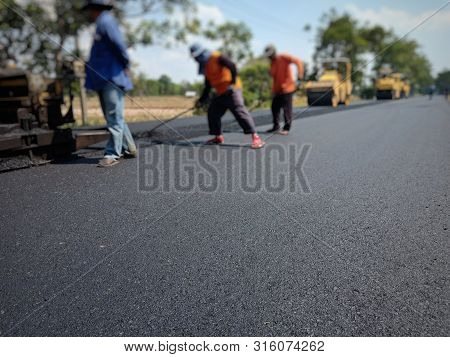 Asphalt Road Construction In Thailand, Blurred Images