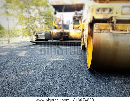 Asphalt Road Construction In Thailand, Blurred Images
