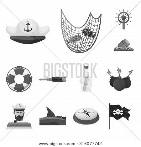 Vector Design Of Vintage And Nautical Logo. Collection Of Vintage And Attributes Stock Vector Illust