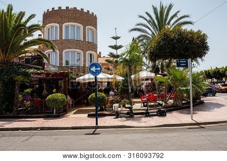 Torrevieja, Spain - Aug 08 2019 : Waldemars Bar And Restaurant In La Florida Area Of Costa Blanca.
