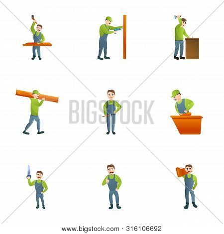 Modern Carpenter Icon Set. Cartoon Set Of 9 Modern Carpenter Vector Icons For Web Design Isolated On