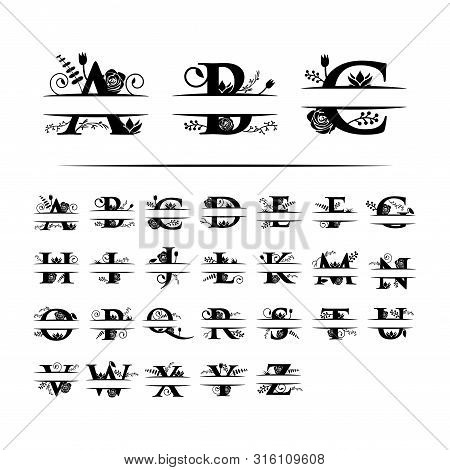 Decorative Monogram Split Letter Graphic Design Template Isolated