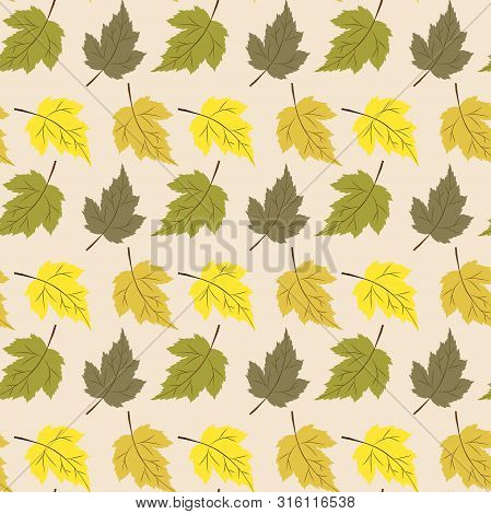 Autumn Leaves Seamless Pattern On Apricot White Vector - Fabric Textile Design Collections