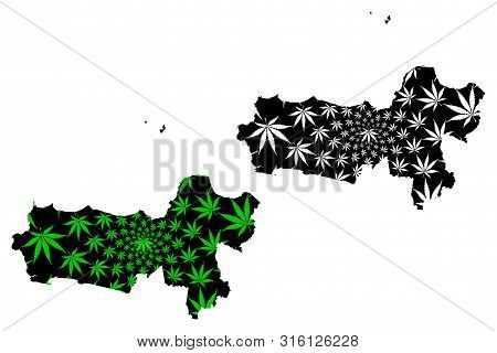 Central Java (subdivisions Of Indonesia, Provinces Of Indonesia) Map Is Designed Cannabis Leaf Green