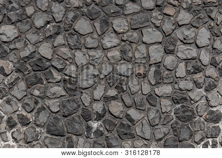 Black Color Cobblestone Texture, Background, Top View