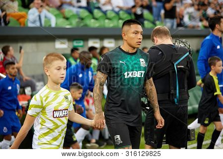 Krasnodar, Russia - August 7, 2019: Cristian Ramirez Of Fc Krasnodar Before The Uefa Champions Leagu