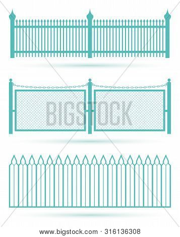 Set Of Three Birch Color Fences. Fence Shape.
