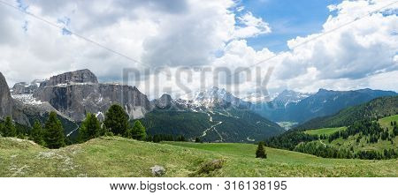 Panoramic View At The Sella Group And Marmolada Mountain. Dolomites, Trentino Alto-adige